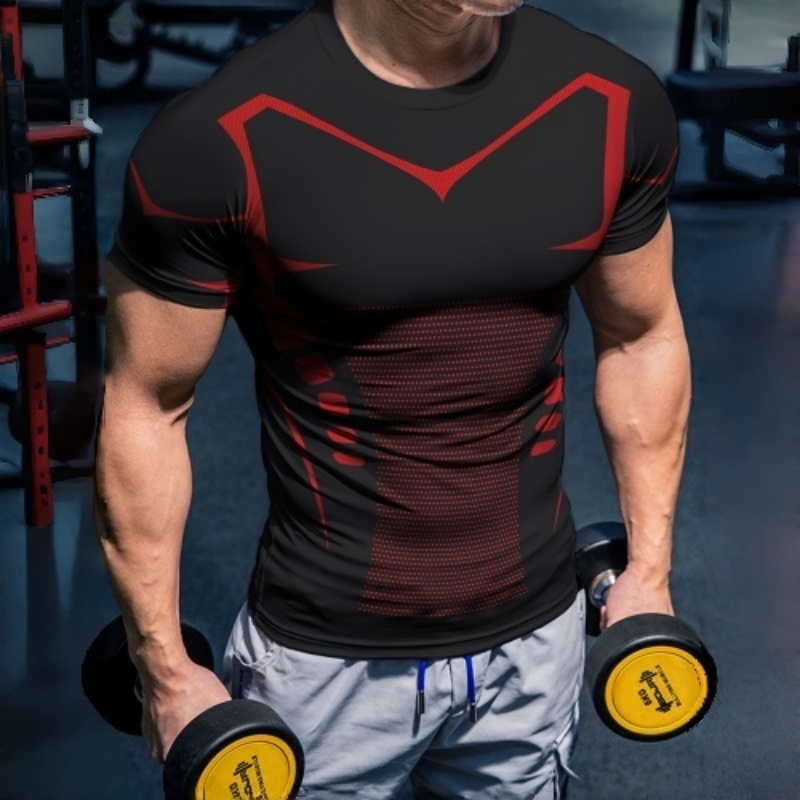 Kaos Kompresi Pria 3D Garis Me - Compression Shorts Athletes ulasan dan harga